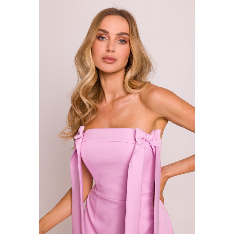 M851 Sukienka gorsetowa z kokardkami - cukierkowy róż