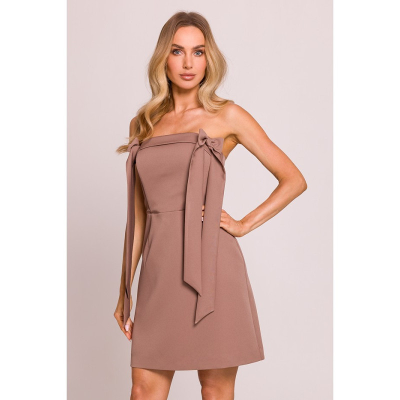 M851 Sukienka gorsetowa z kokardkami - mokka