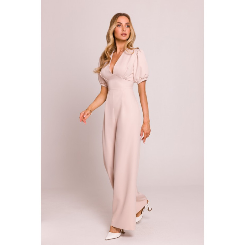 M852 Kombinezon z głębokim dekoltem - jasny beżowy