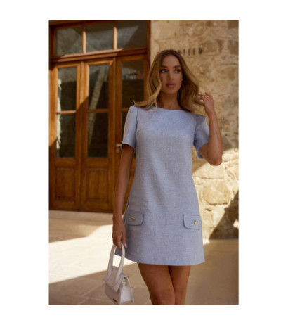 M855 Mini sukienka trapezowa - błękitna