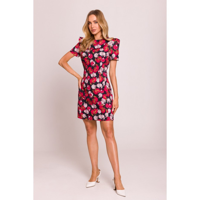 M856 Wzorzysta sukienka mini z ozdobnymi rękawami - model 3