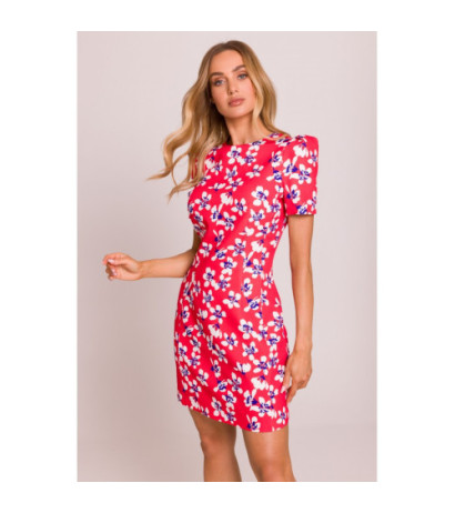 M856 Wzorzysta sukienka mini z ozdobnymi rękawami - model 2