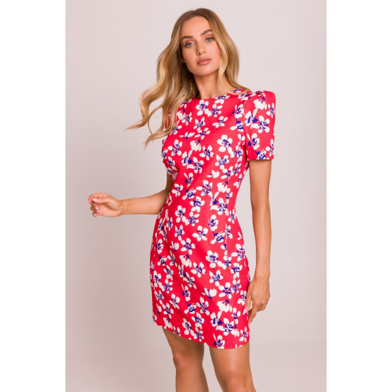 M856 Wzorzysta sukienka mini z ozdobnymi rękawami - model 2