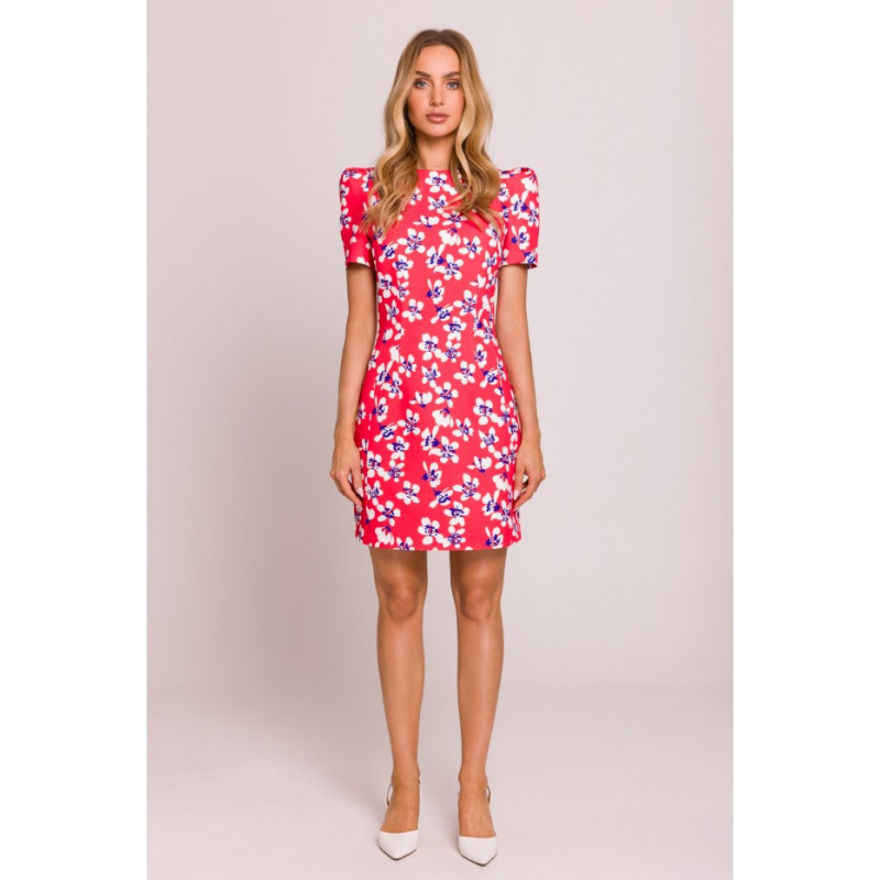 M856 Wzorzysta sukienka mini z ozdobnymi rękawami - model 2