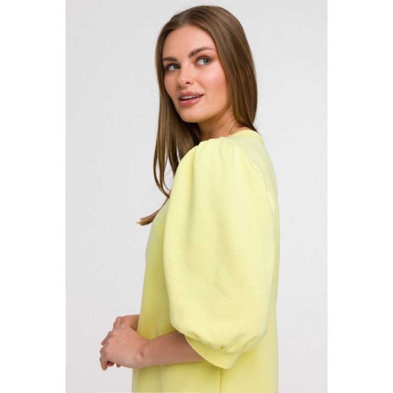 B291 Sukienka z bufiastymi rękawami - cytrynowa