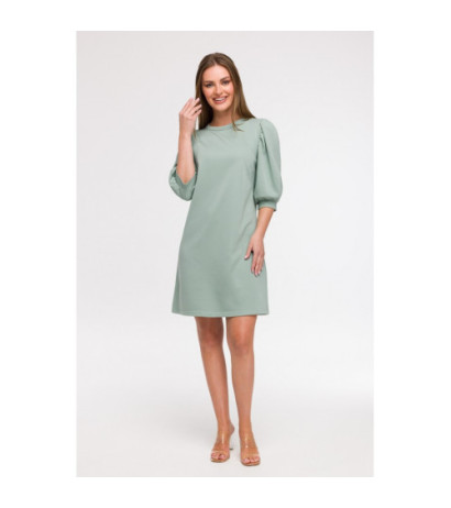 B291 Sukienka z bufiastymi rękawami - miętowa