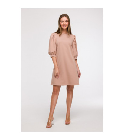 B291 Sukienka z bufiastymi rękawami - mokka