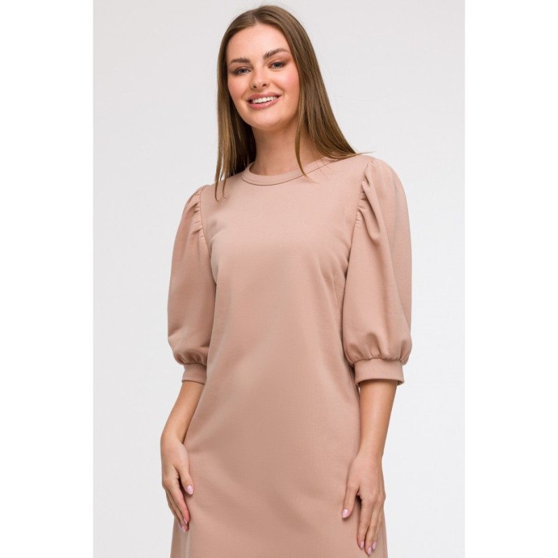B291 Sukienka z bufiastymi rękawami - mokka