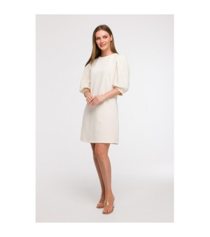 B291 Sukienka z bufiastymi rękawami - waniliowa