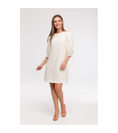 B291 Sukienka z bufiastymi rękawami - waniliowa