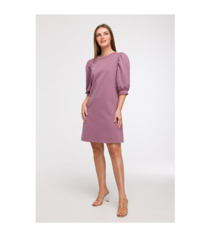 B291 Sukienka z bufiastymi rękawami - wrzosowa