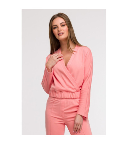 B292 Bluza z kopertowym dekoltem - koralowa
