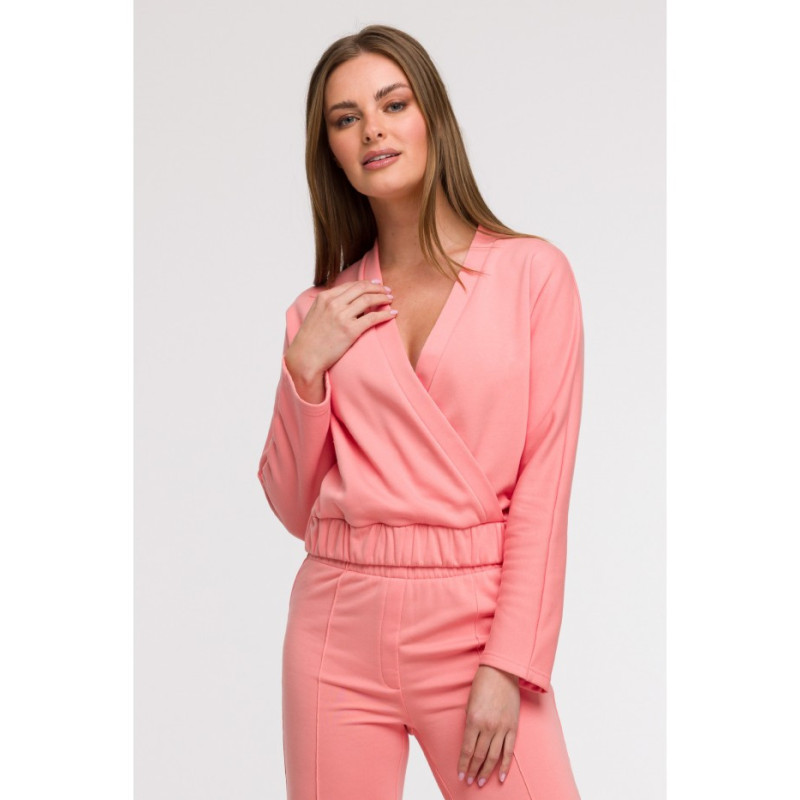 B292 Bluza z kopertowym dekoltem - koralowa