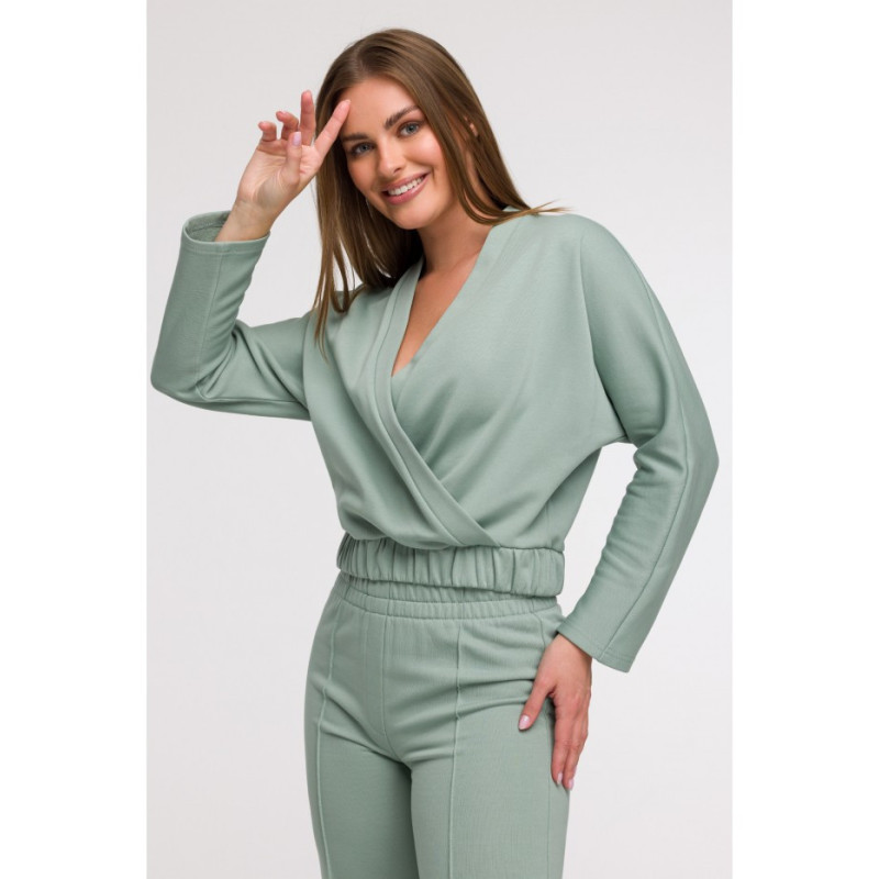 B292 Bluza z kopertowym dekoltem - miętowa