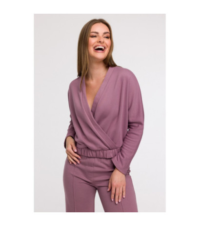 B292 Bluza z kopertowym dekoltem - wrzosowa
