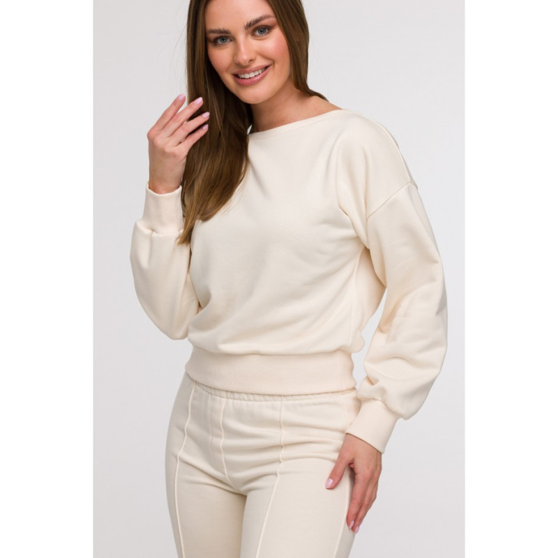 B293 Bluza z otwartymi plecami - waniliowa