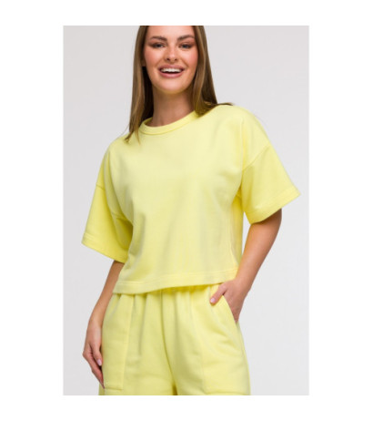 B294 Bluza oversize z krótkimi rękawami - cytrynowa