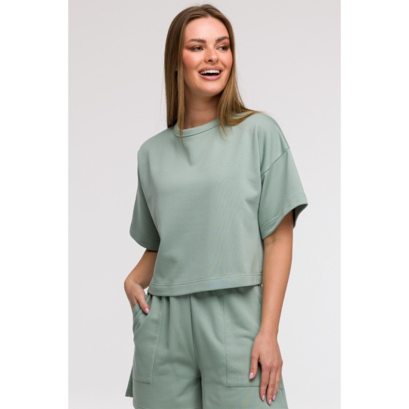 B294 Bluza oversize z krótkimi rękawami - miętowa
