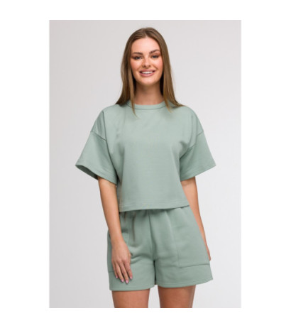 B294 Bluza oversize z krótkimi rękawami - miętowa
