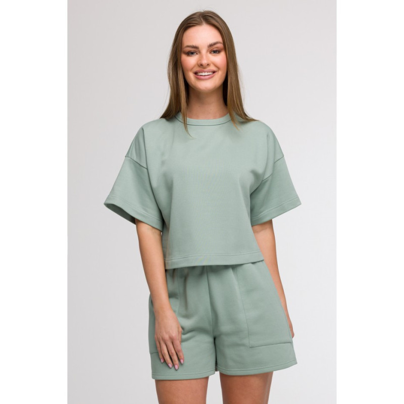 B294 Bluza oversize z krótkimi rękawami - miętowa