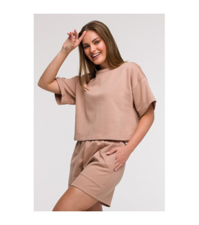 B294 Bluza oversize z krótkimi rękawami - mokka