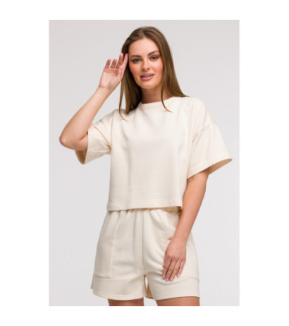 B294 Bluza oversize z krótkimi rękawami - waniliowa