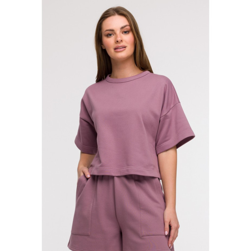 B294 Bluza oversize z krótkimi rękawami - wrzosowa