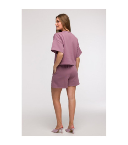 B294 Bluza oversize z krótkimi rękawami - wrzosowa