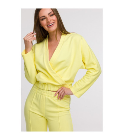 B296 Spodnie dresowe z przeszyciami - cytrynowe