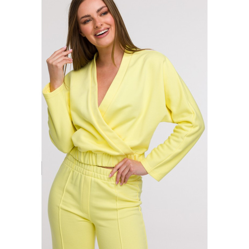 B296 Spodnie dresowe z przeszyciami - cytrynowe
