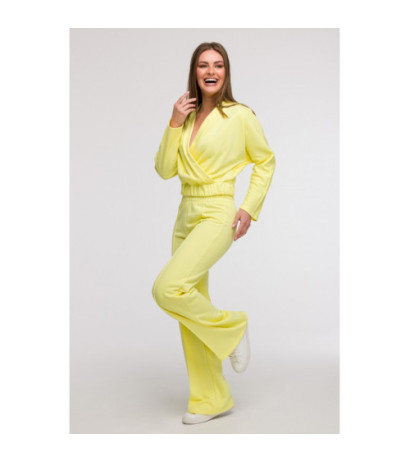 B296 Spodnie dresowe z przeszyciami - cytrynowe