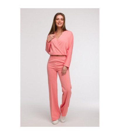 B296 Spodnie dresowe z przeszyciami - koralowe