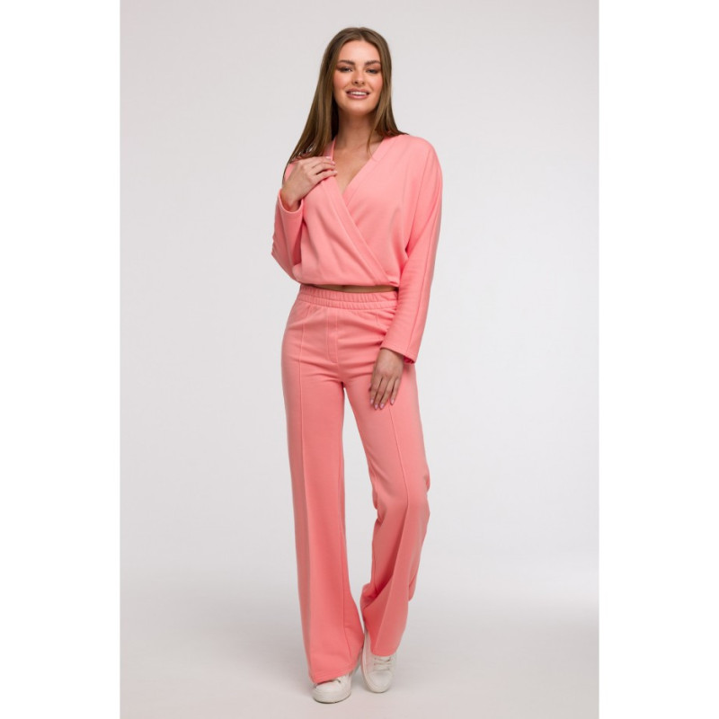 B296 Spodnie dresowe z przeszyciami - koralowe