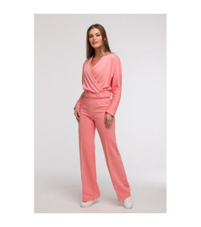 B296 Spodnie dresowe z przeszyciami - koralowe