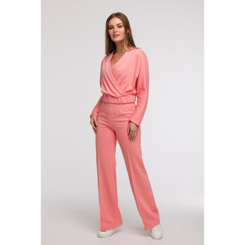 B296 Spodnie dresowe z przeszyciami - koralowe