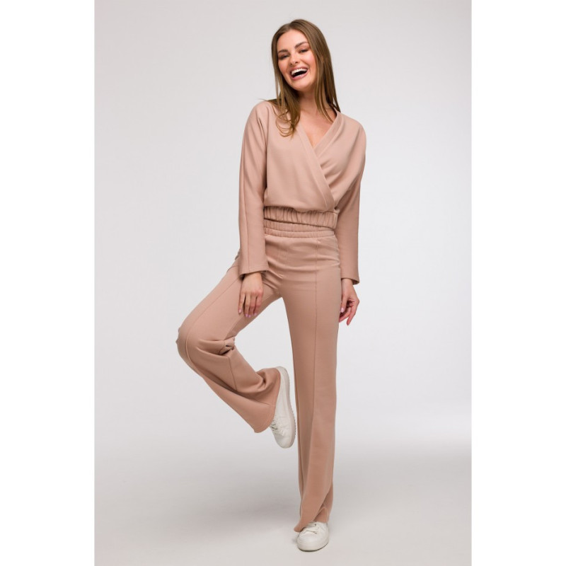 B296 Spodnie dresowe z przeszyciami - mokka