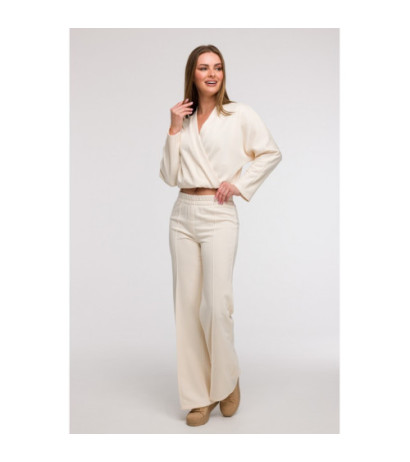 B296 Spodnie dresowe z przeszyciami - waniliowe