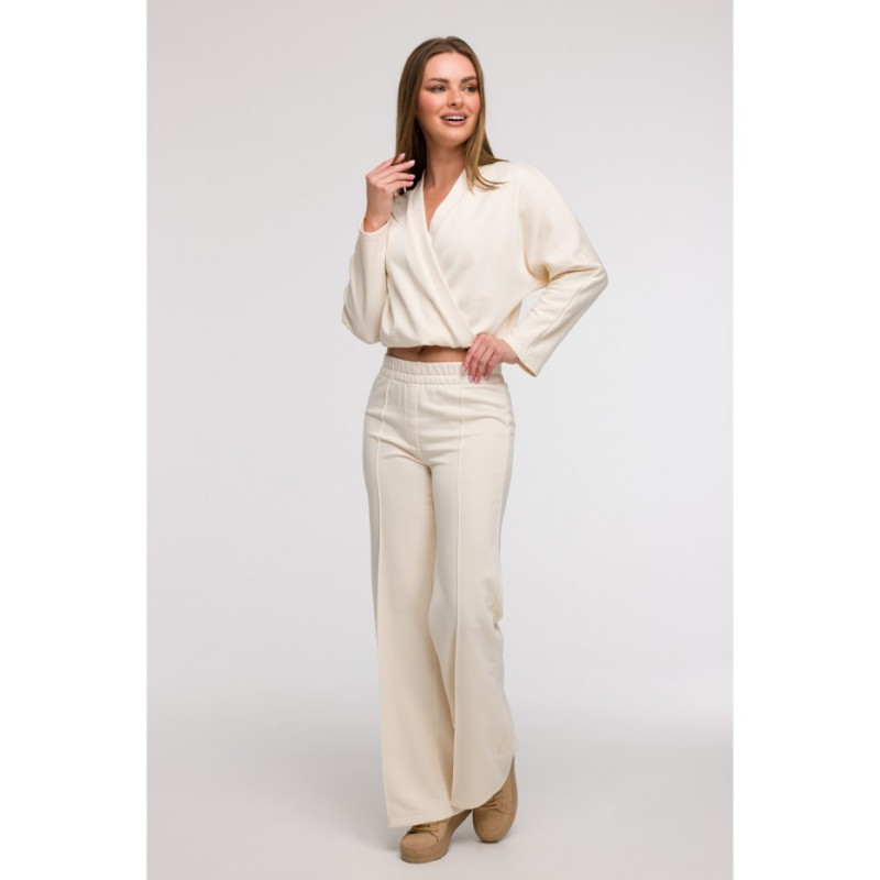 B296 Spodnie dresowe z przeszyciami - waniliowe