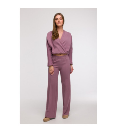 B296 Spodnie dresowe z przeszyciami - wrzosowe