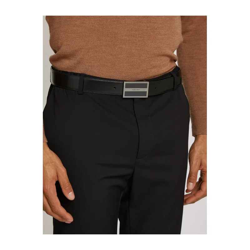 Calvin Klein Metal Inlaid CK Plaque 35MM CK Black Smooth K50K512333 BEH (CK564-a) belt