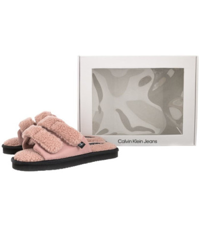 Calvin Klein Home Slide Velcro Shearling YW0YW00861 0J0 Adobe Rose (CK217-a) Women's Shoes/Flip Flops