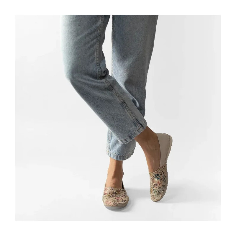 Maciejka Beżowe/Kwiaty 1930B-04/00-0 (MA1175-a) ballerinas