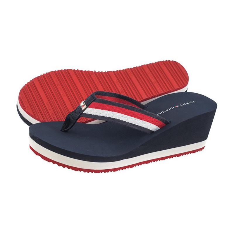 Tommy Hilfiger Corporate Wedge Beach Sandal Red/White/Blue FW0FW07987 0G0 (TH1080-a) shoes