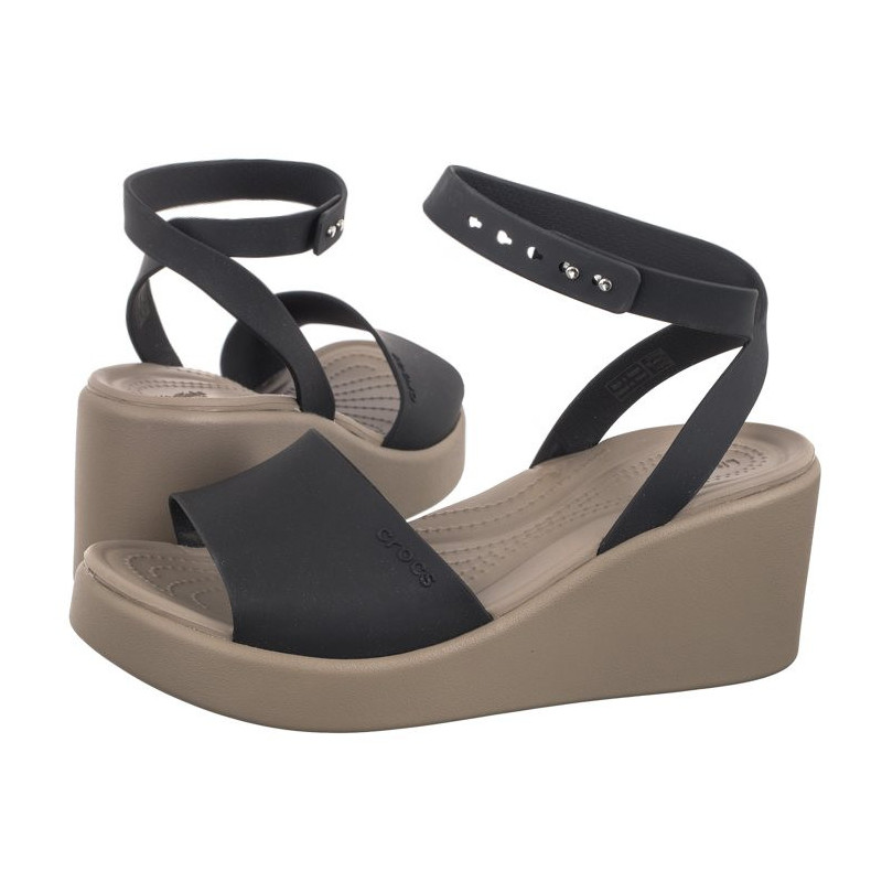 Crocs Brooklyn Ankle Strap Wedge Black/Mushroom 209406-07H (CR303-a) shoes