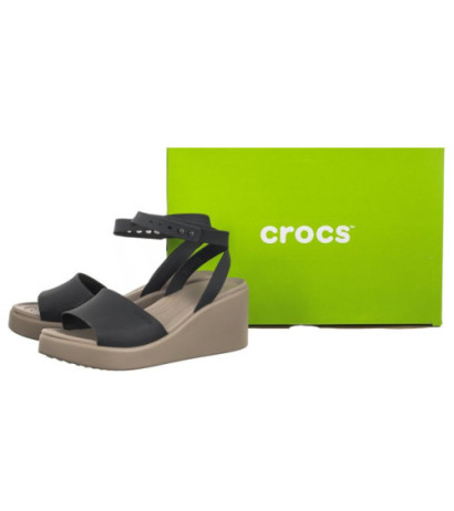Crocs Brooklyn Ankle Strap Wedge Black/Mushroom 209406-07H (CR303-a) shoes