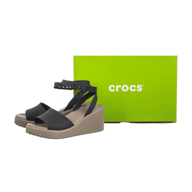 Crocs Brooklyn Ankle Strap Wedge Black/Mushroom 209406-07H (CR303-a) shoes