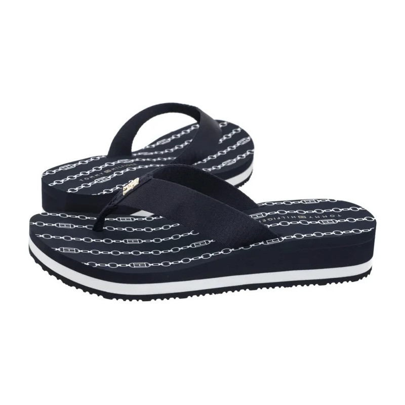 Tommy Hilfiger Im TH Chainprint Midwedge Sandal Space Blue FW0FW08527 DW6 (TH1294-a) shoes