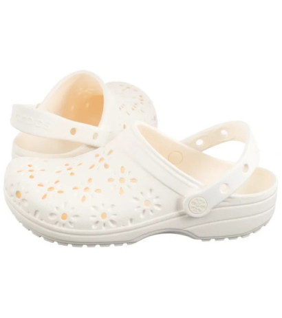 Crocs Classic Floral Cut Out Clog Chalk 210943-0WV (CR345-a) Women's Shoes/Flip Flops