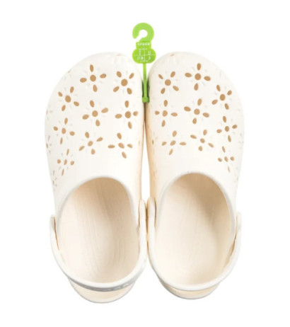Crocs Classic Floral Cut Out Clog Chalk 210943-0WV (CR345-a) Women's Shoes/Flip Flops