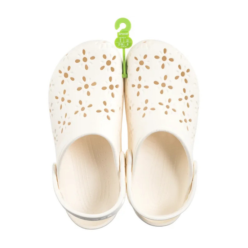 Crocs Classic Floral Cut Out Clog Chalk 210943-0WV (CR345-a) Women's Shoes/Flip Flops